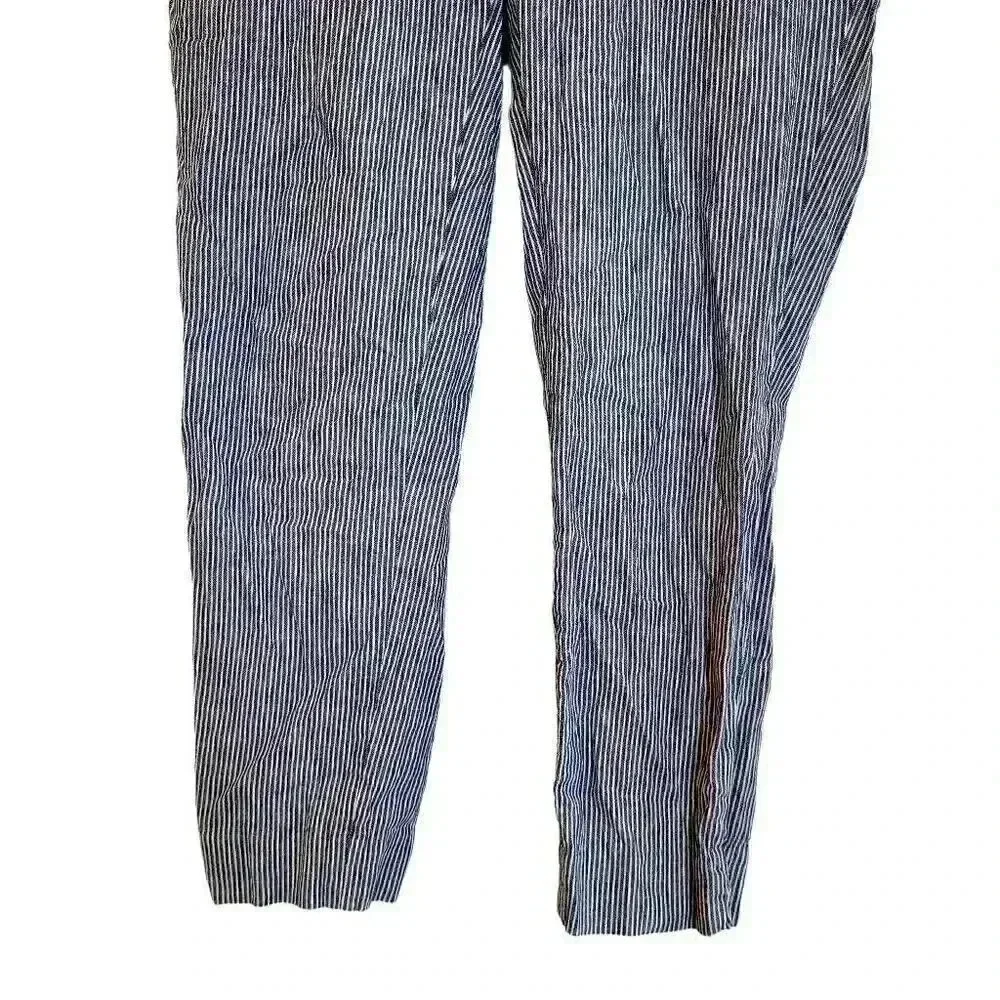 Banana Republic Women's Hayden Fit Navy & White Striped Stetch Linen Blend Pull